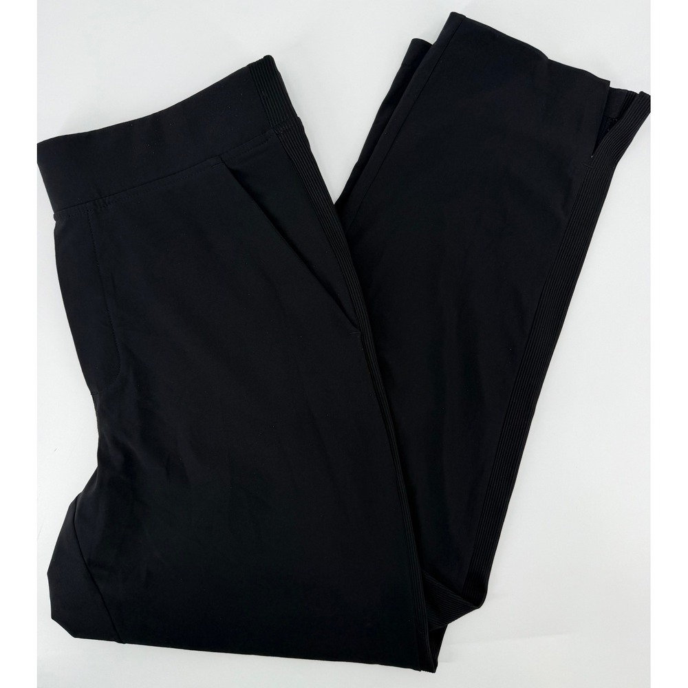 Athleta‎ Womens Black Ribbed Trim Ankle Pants Size 8 Tapered Pull On Travel Pant